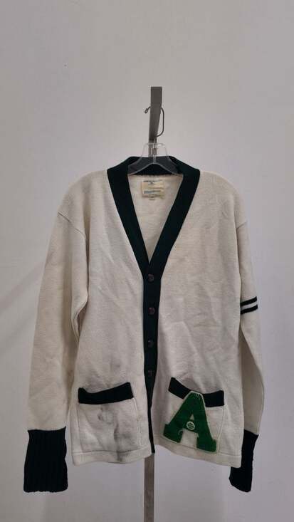 Vintage Champion Products Inc. Letterman Cardigan – Off-White/Green (42)
